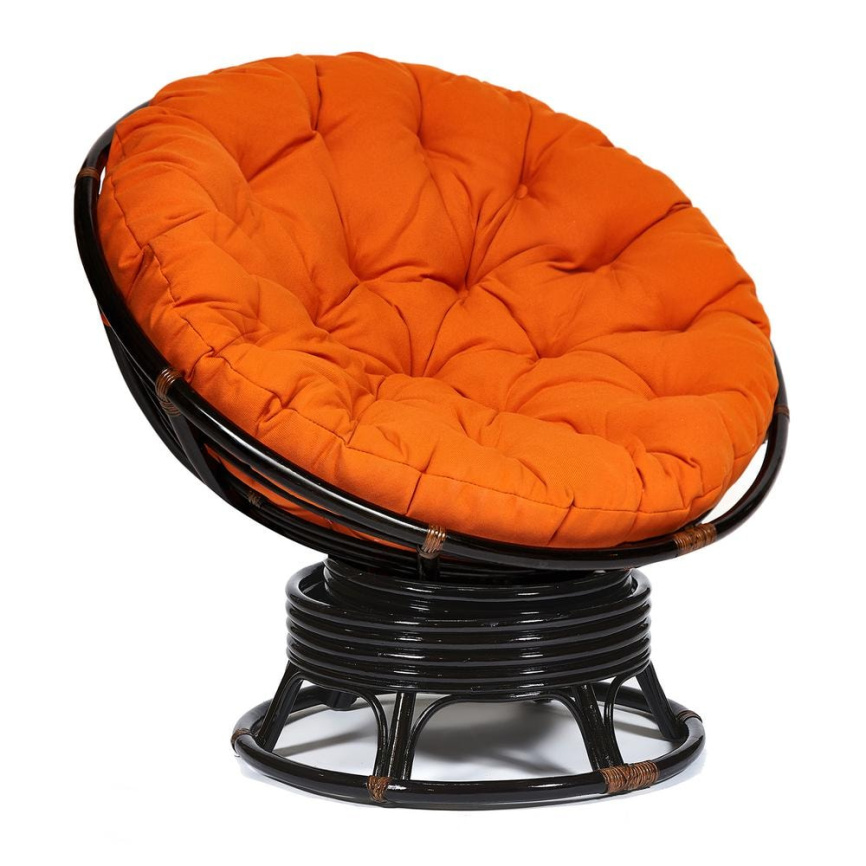Кресло-качалка Папасан/Papasan (W 23/01 B) /с подушкой/ 115х78х104см, античный черно-коричневый, тка фото 1
