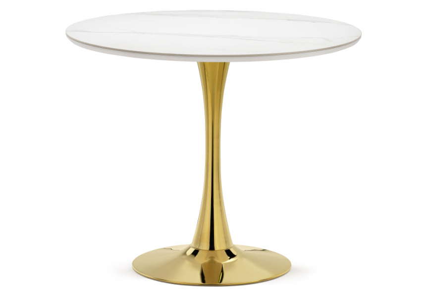 Керамический стол Тулип 90х73 белый мрамор / золото фото 1