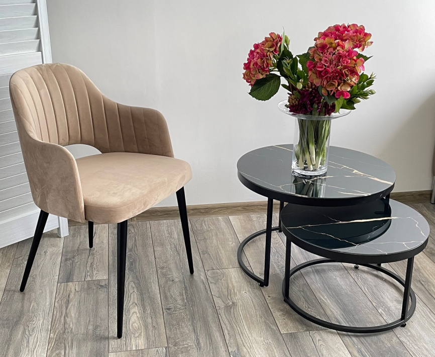 Журнальный столик Эрвин (комплект) Обсидиан, стекло/ черный каркас фото 4