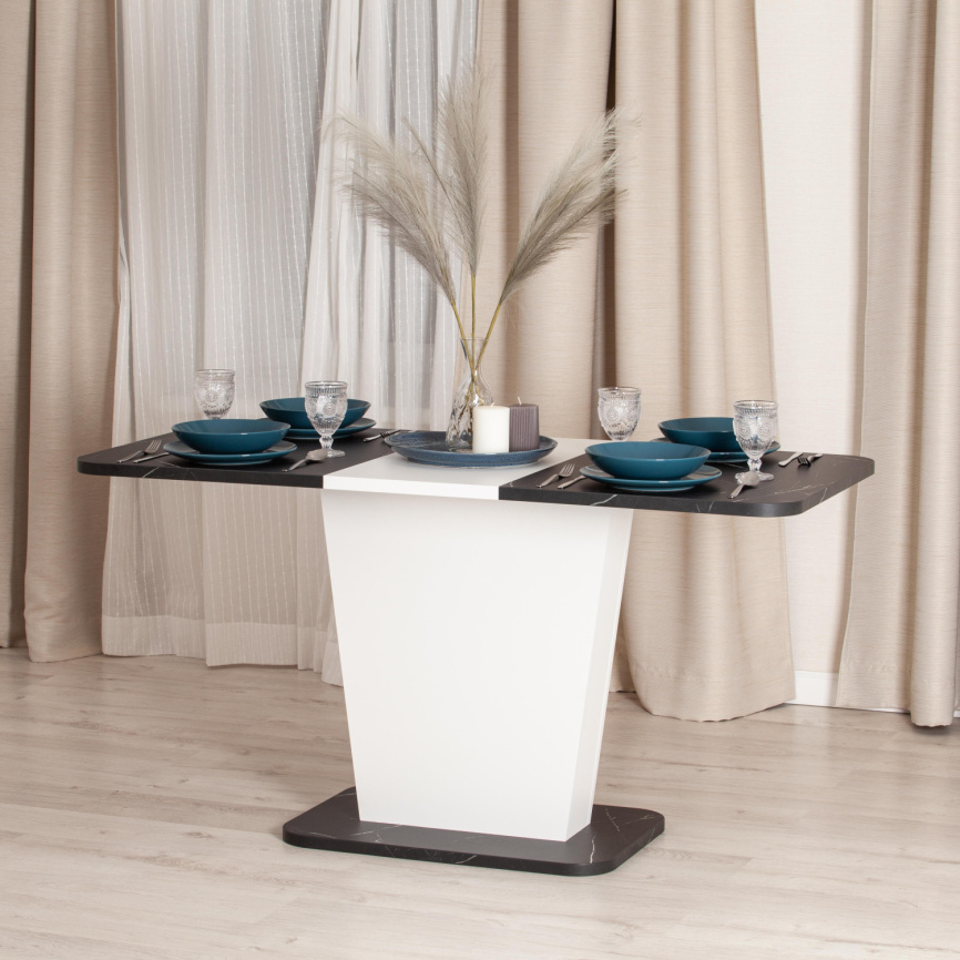 Стол обеденный раздвижной Гент/Gent ЛДСП, 110-145х68,6х75,5см, мрамор блэк роял/белый фото 14