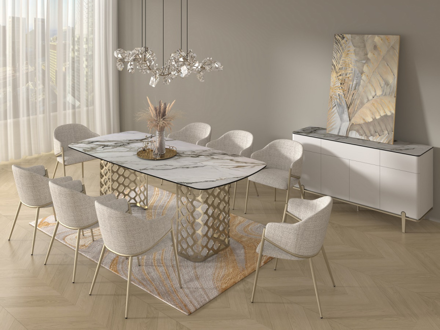 Стол CHIAVARI 220 KL-188 Контрастный мрамор матовый, итальянская керамика / Шампань, ®DISAUR фото 3
