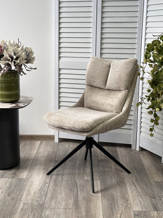 Стул LEROY 360 град. поворот Белый PICASSO 9306 букле / 7525-01 велюр / черный каркас, ®DISAUR фото 2