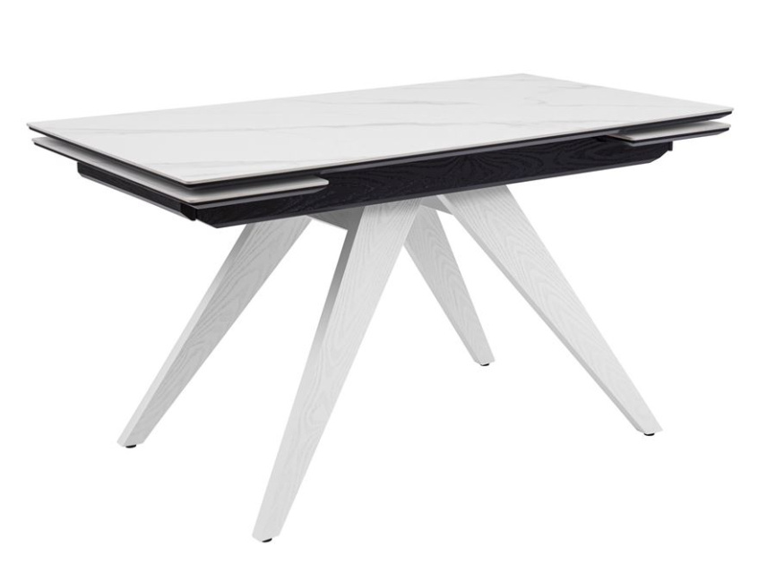 Стол Невада керамика (1400*800+300+300/керамика Gilf white/подстолье черный/ноги белый) фото 1