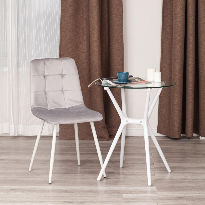 Стул CHILLY (mod. 7094-1) вельвет/металл, 44,5х52,5х86 см, light grey (светло-серый) HLR14 / белый фото 9