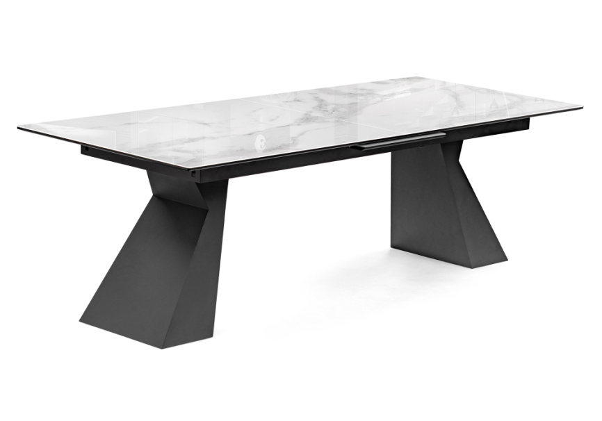 Стол стеклянный Денхольм 240(290)х100х75 белый мрамор / черный фото 1