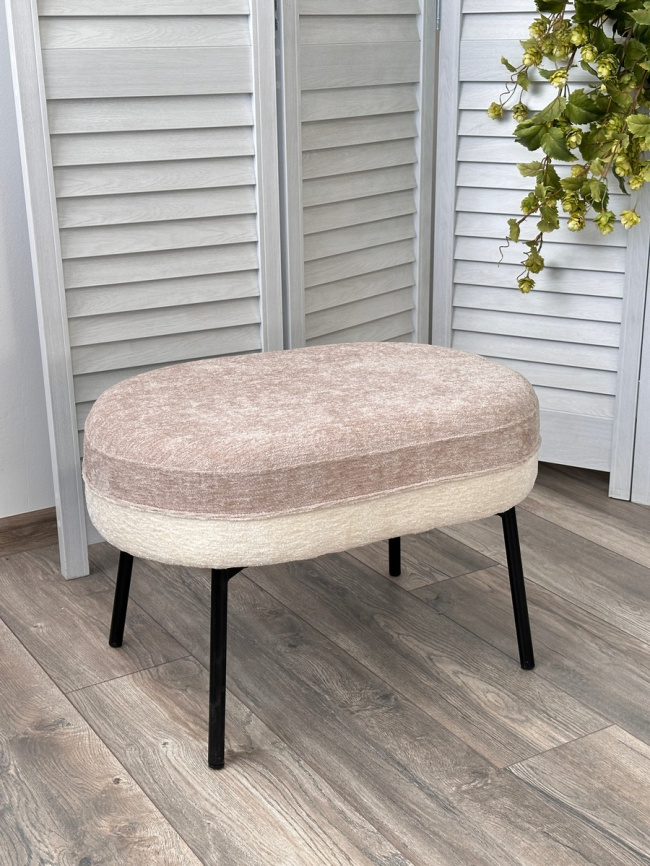 Пуф для гостиной РОРИ (RORY) цвет 3018-01 белый / 3018-10 бежевый, шенилл / черный каркас, ®DISAUR фото 4