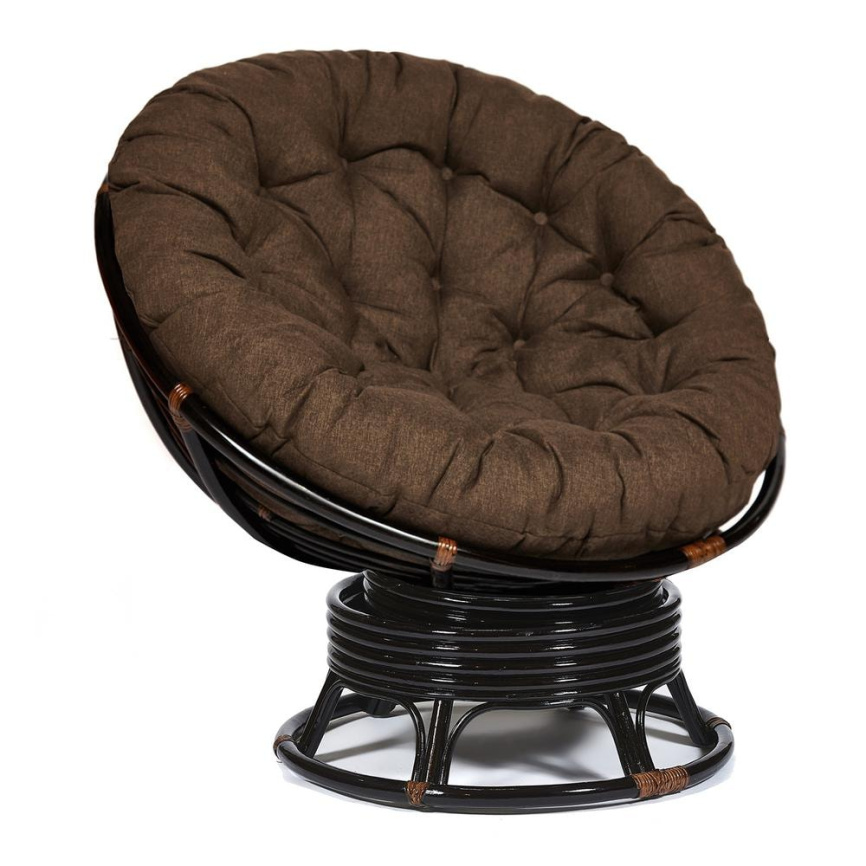 Кресло-качалка Папасан/Papasan (W 23/01 B) /с подушкой/ 115х78х104см, античный черно-коричневый, тка фото 1