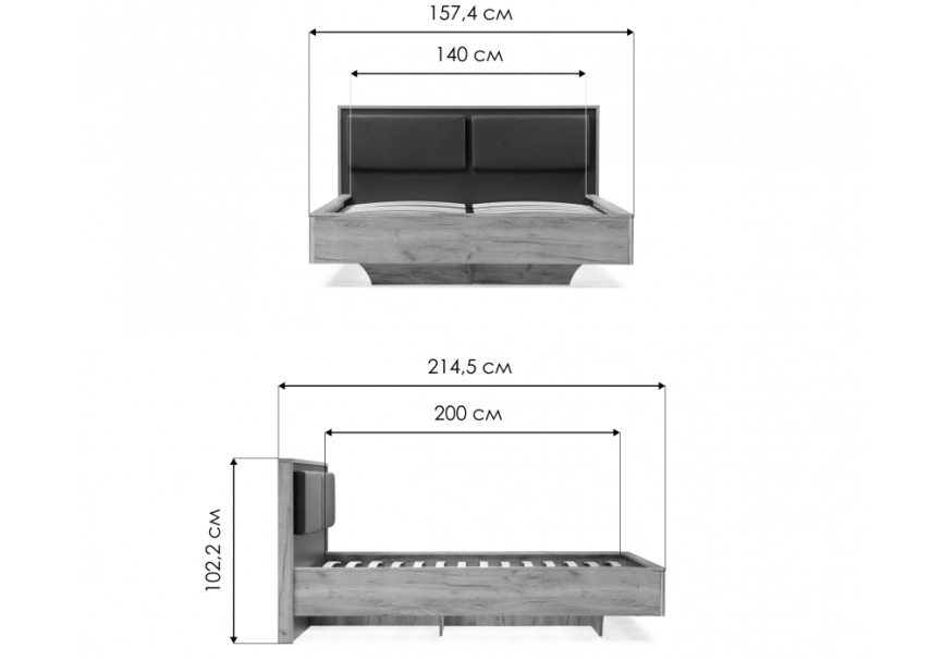 Кровать Клауд 140х200 парящая дуб крафт золотой / антрацит фото 2