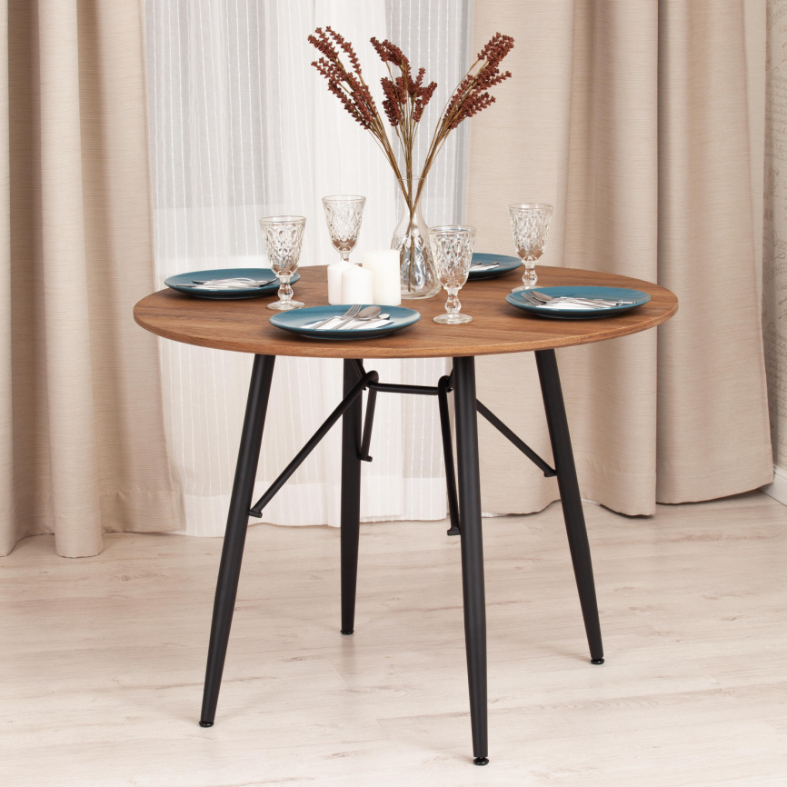Стол RUSTO (mod. 283) МДФ/металл, D100 х 75 см, Black (Черный) / Walnut (Орех) 10 фото 8