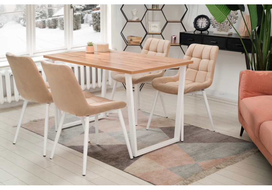 Стол деревянный Лота Лофт 140х80 белый матовый / дуб крафт золотой фото 6