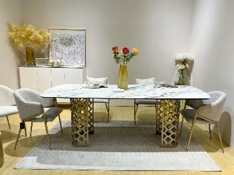 Стол CHIAVARI 220 KL-188 Контрастный мрамор матовый, итальянская керамика / Шампань, ®DISAUR фото 2