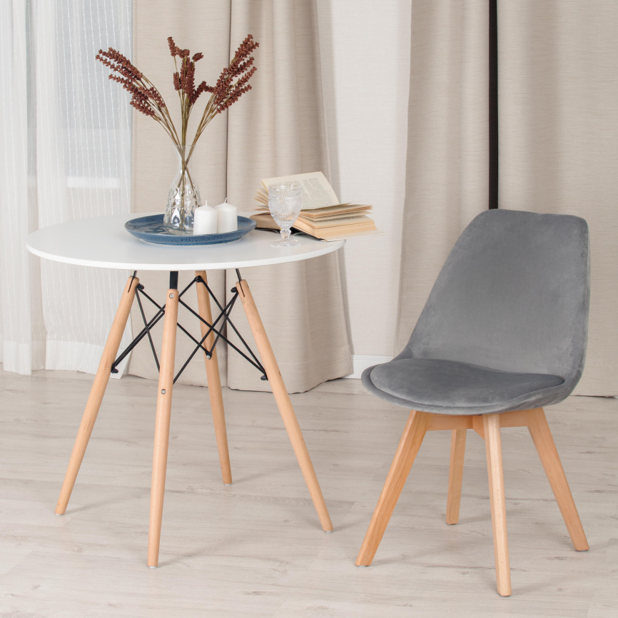 Стул TULIP SOFT (mod. 74) / 1 шт. в упаковке вельвет/дерево , 54 х 47 х 83 см , светло-серый (HLR19) фото 9