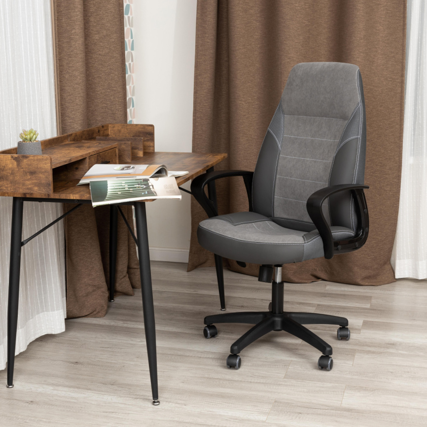 Кресло Интер/Inter (24) кож/зам/флок/ткань, серый/металлик, C-36/29/TW-12 фото 6