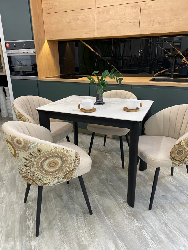 Стол ТЕТ-А-ТЕТ 90 цвет Белый мрамор, керамика / Черный каркас фото 5