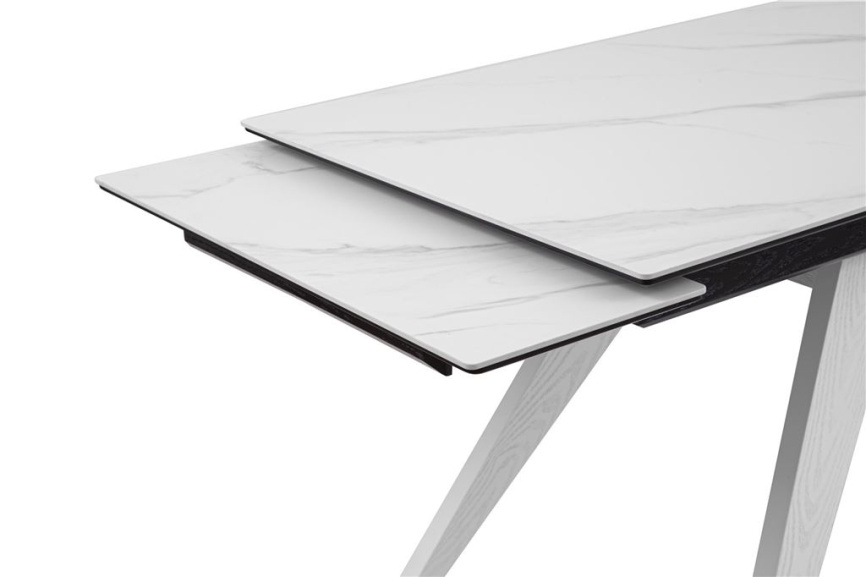 Стол Невада керамика (1400*800+300+300/керамика Gilf white/подстолье черный/ноги белый) фото 4