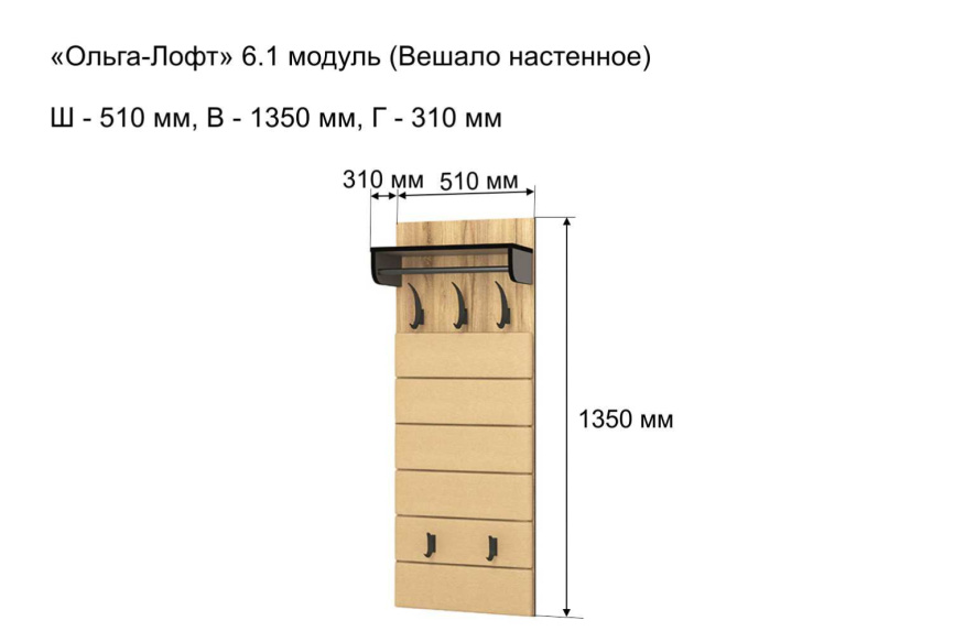 Прихожая Ольга-лофт 6.1 Вешало настенное, Дуб крафт золотой/Темно-серый фото 3