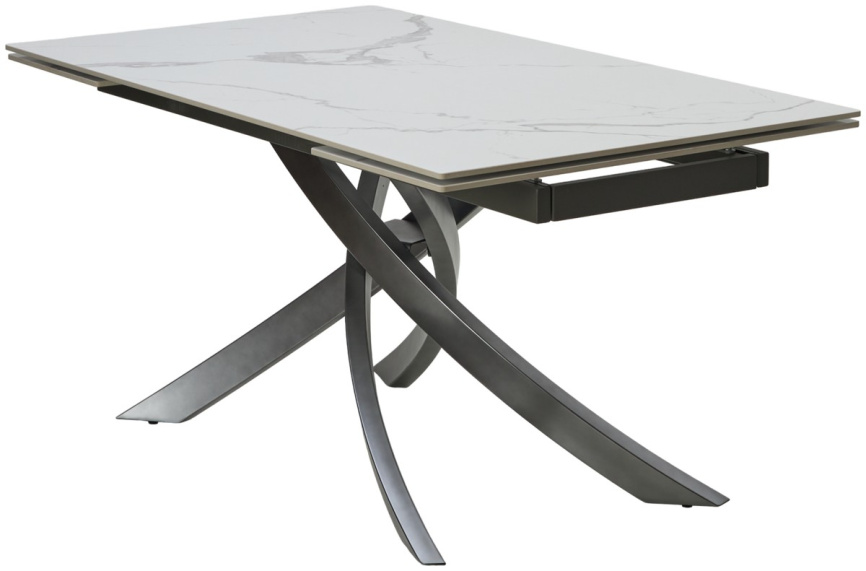 Стол ESTEBIO 160 GLOSS STATUARIO WHITE SOLID CERAMIC / Серый металлик, ®DISAUR фото 1