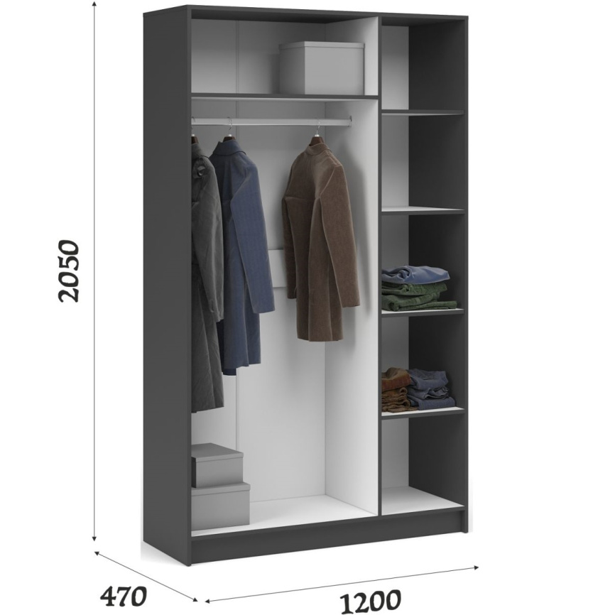 Шкаф «Чикаго» 3д (с зеркалом) MAX Антрацит/Белый фото 7