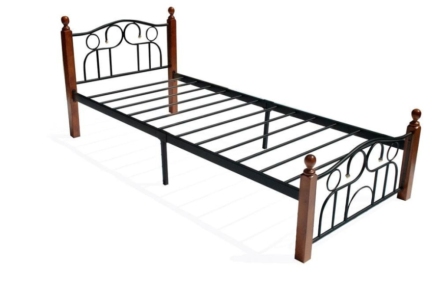 Кровать AT-808 дерево гевея/металл, 90*200 см (Single bed), красный дуб/черный фото 2
