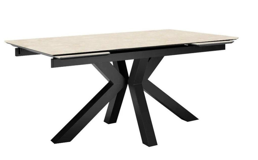Стол DikLine SFE140 Керамика Krater Perla (бежевый матовый)/подстолье черное/опоры черные (2 уп.) фото 1