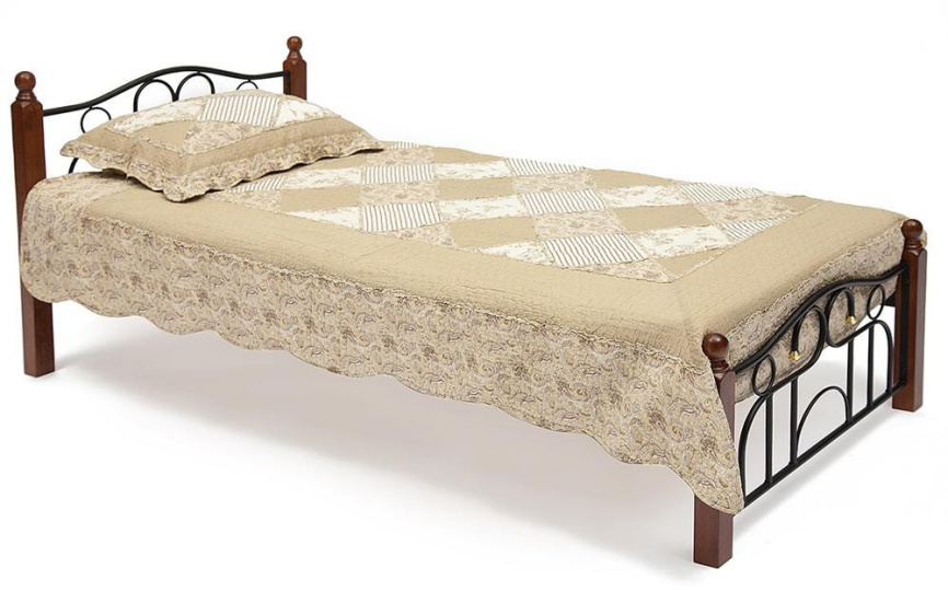 Кровать AT-808 дерево гевея/металл, 90*200 см (Single bed), красный дуб/черный фото 1