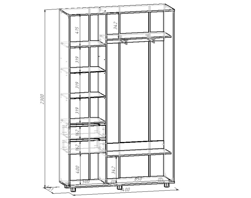 Шкаф-купе PRIME, 140х45х230 Шимо светлый с зеркалом фото 5