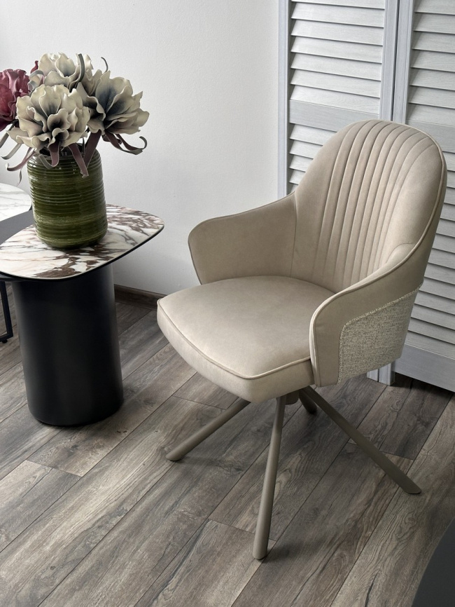 Стул RIKARD 360 град. кремовый RIELY-111 /PRESENT-120, шенилл - велюр / латте каркас, ®DISAUR фото 8