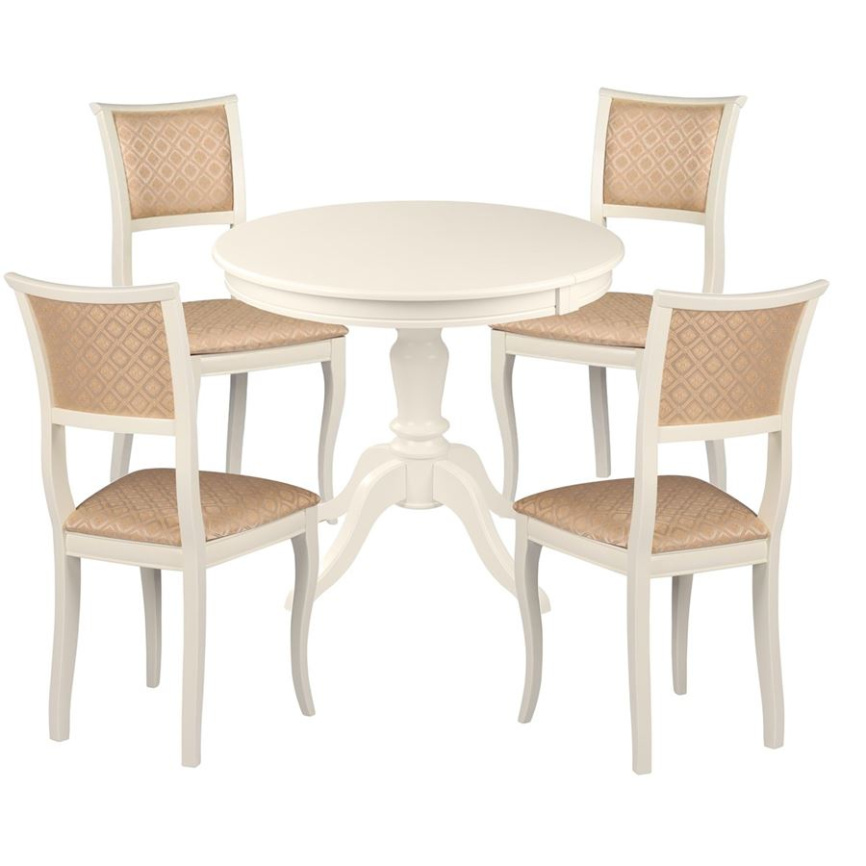 Обеденная группа стол Эгина + стул Кентавр 4 шт (Эмаль 11/ткань стула Santa Beige) фото 1