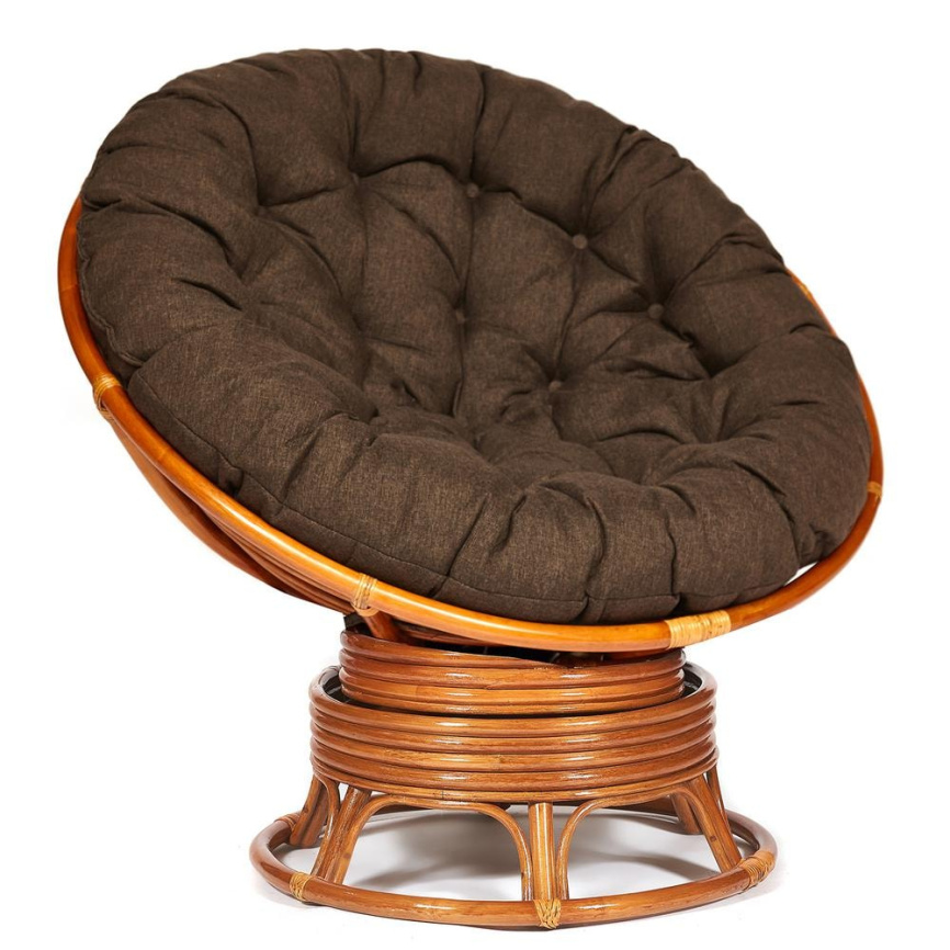 Кресло-качалка Папасан/Papasan (W 23/01 B) /с подушкой/ 115х78х104см, коньячный, ткань коричневый, 3 фото 1