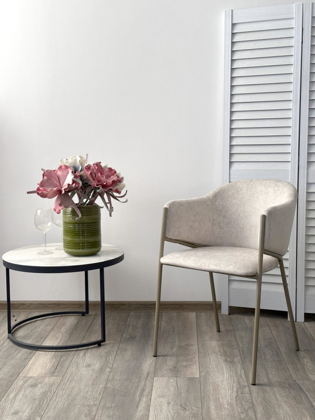 Стул ДИЛЛ, цвет RAIN 8 слоновая кость, велюр / шампань каркас фото 4