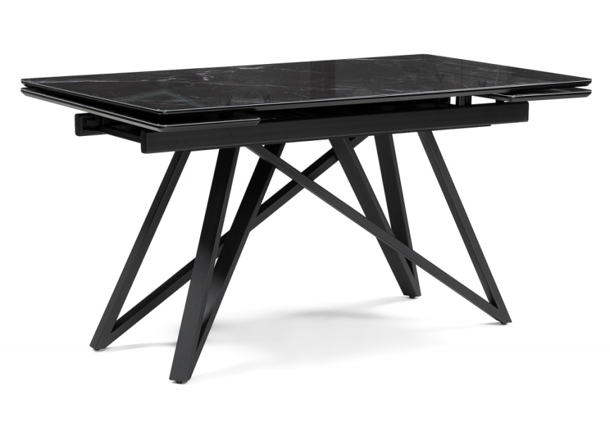 Стол стеклянный Вилсон 140(200)х80 черный мрамор / черный фото 1