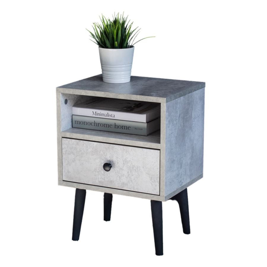 Тумба прикроватная Komo-1 (380х306х520 мм, ЛДСП Бетон 16 мм, ножки береза фото 2