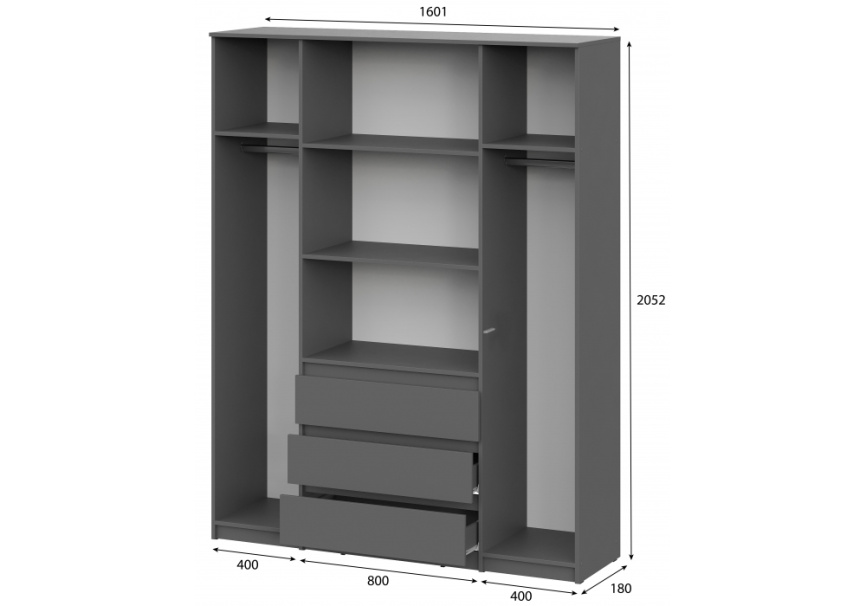 Шкаф Сибити четырехстворчатый графит серый фото 3
