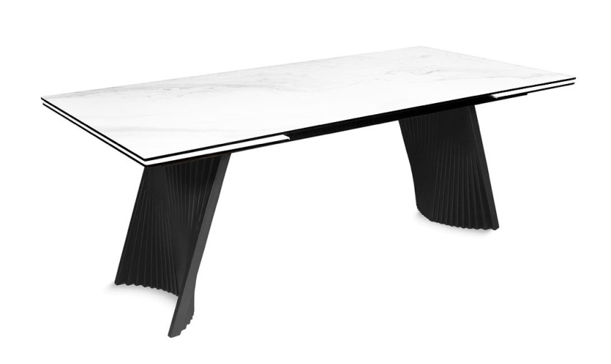 Стол DikLine KD180 керамика мрамор белый C39 глянец/опоры черные (2 уп) фото 1