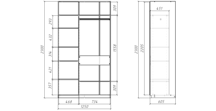 Шкаф-купе СЛИМ,125*60, Дуб вотан, Темно-серый фото 5