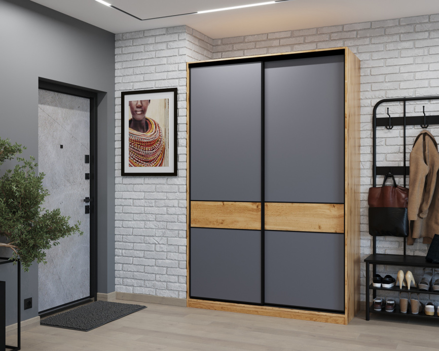 Шкаф-купе СЛИМ,125*60, Дуб вотан, Темно-серый фото 3