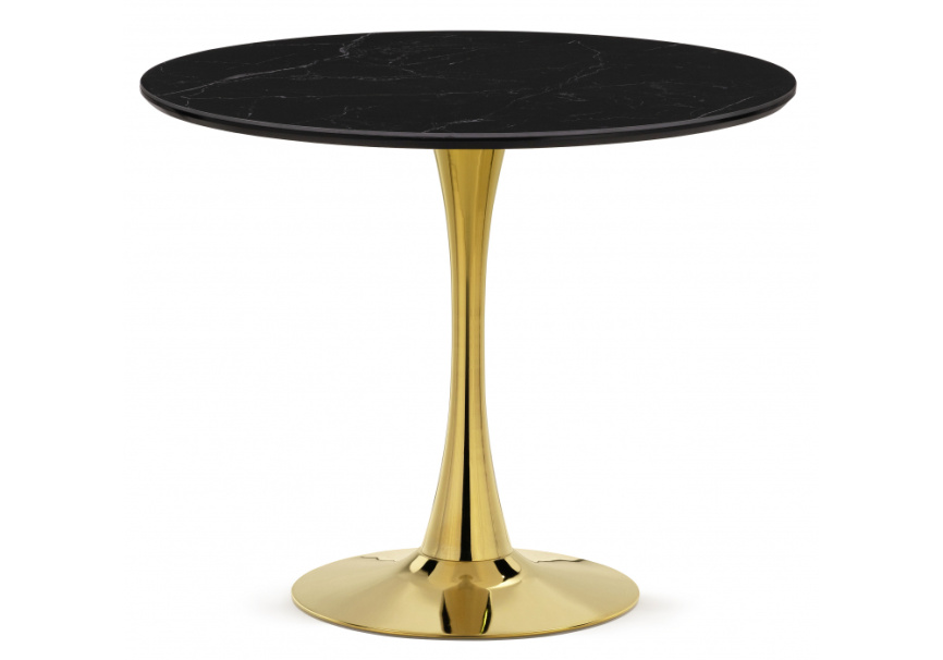 Керамический стол Тулип 90х73 черный мрамор / золото фото 1