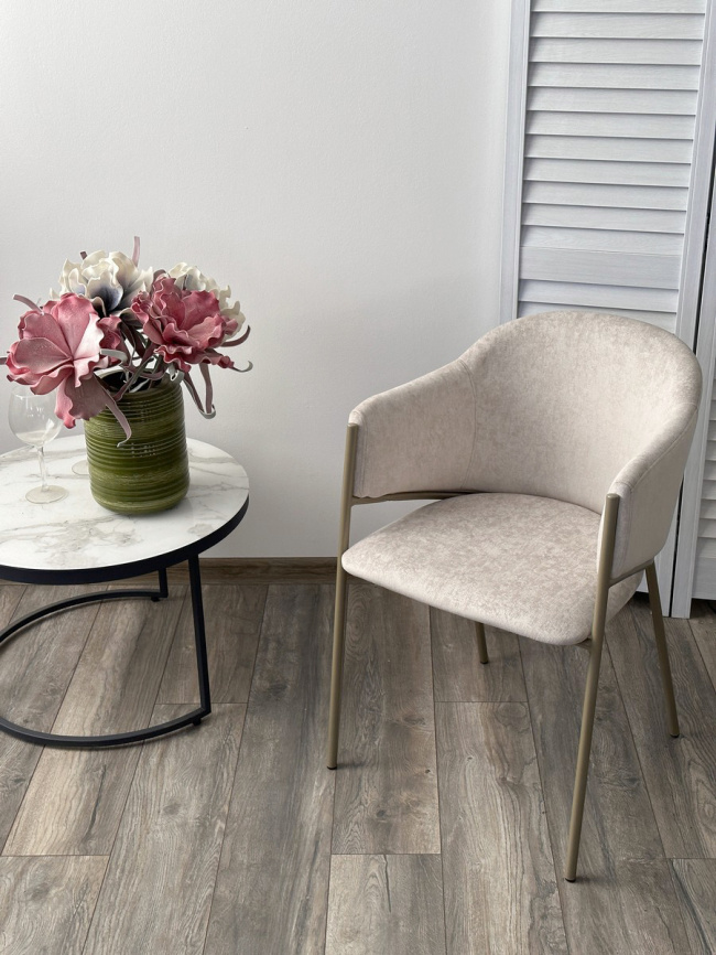 Стул ДИЛЛ, цвет RAIN 8 слоновая кость, велюр / шампань каркас фото 2