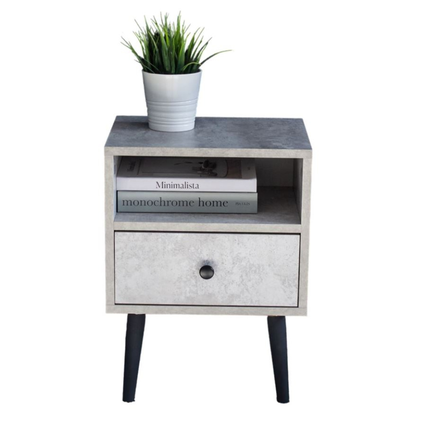 Тумба прикроватная Komo-1 (380х306х520 мм, ЛДСП Бетон 16 мм, ножки береза фото 1