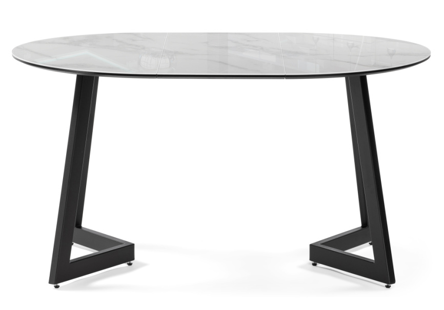 Стол стеклянный Алинг 100(140)х100х76 белый мрамор / черный фото 4