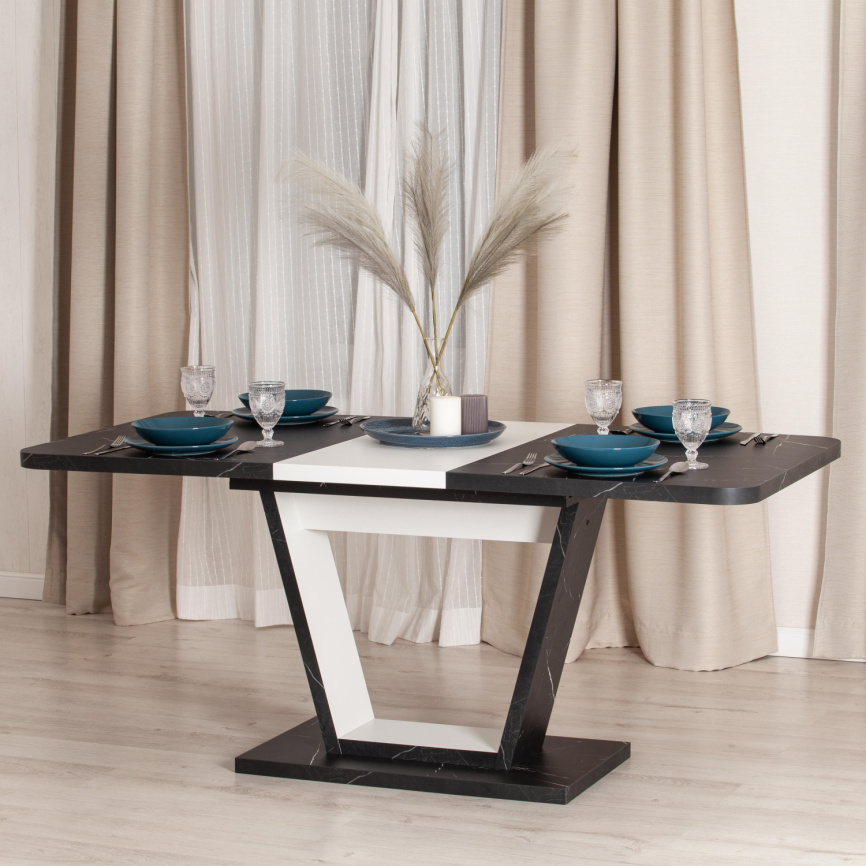 Стол обеденный раздвижной Вокс/Vox ЛДСП, 132-172х85х75,5см, мрамор черный/белый фото 14