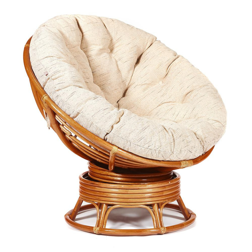 Кресло-качалка Папасан/Papasan (W 23/01 B) /с подушкой/ 115х78х104см, коньячный, ткань старт фото 1